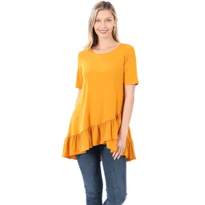 All Ruffled Up Asymmetrical Top in Mustard