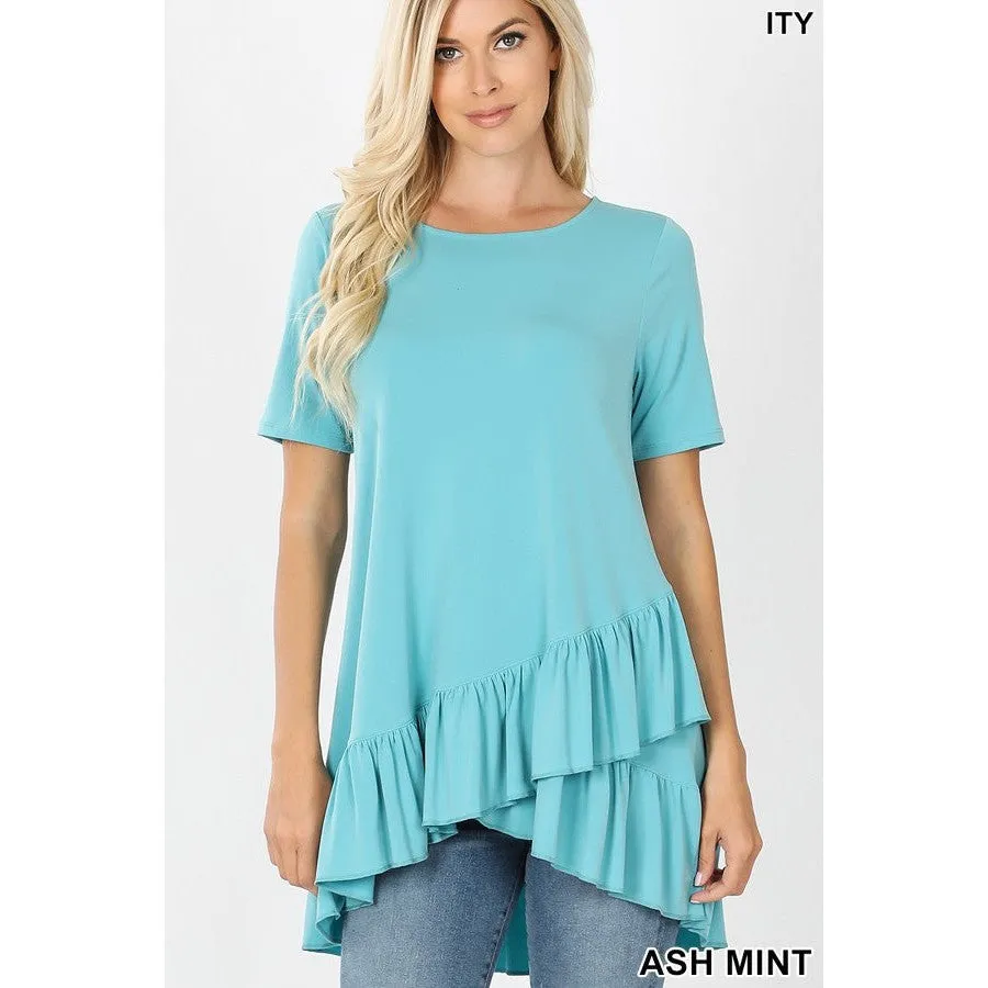 All Ruffled Up Asymmetrical Top in Mustard