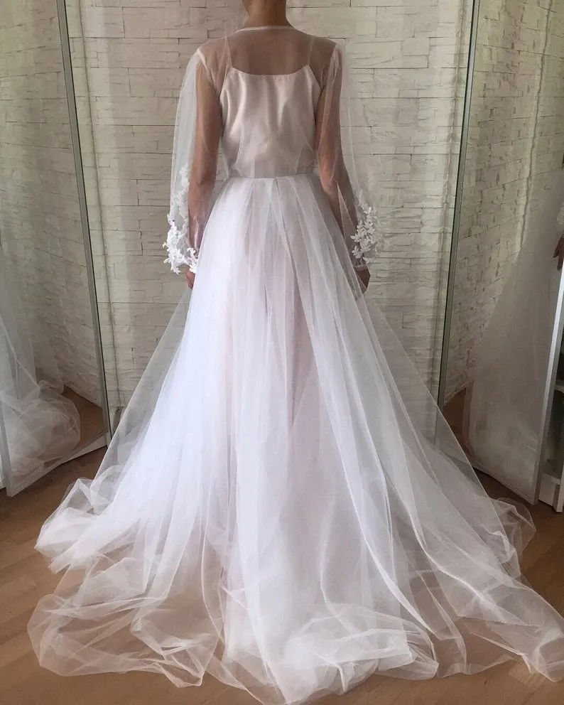 Anneprom A-line Scoop Long Sleeve Wedding Dress Gorgeous Long Formal Dresses APW0278