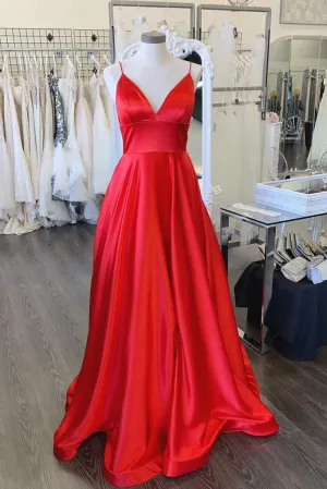 Anneprom A-line Spaghetti Straps Tulle Long Lace  red Prom Dresses APP0438