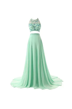 Anneprom A-Line Two Pieces Chiffon Prom Dresses Evening Dresses APB0023