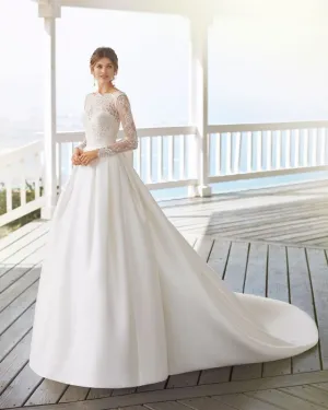 Anneprom Simple Applique A Line V Neck Satin Rosette Lace Wedding Dress APW0125