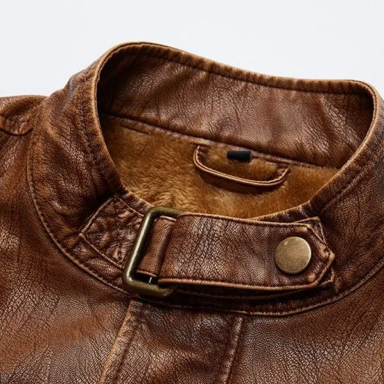 Antique Brown Leather Jacket with Cargo Pockets for Men