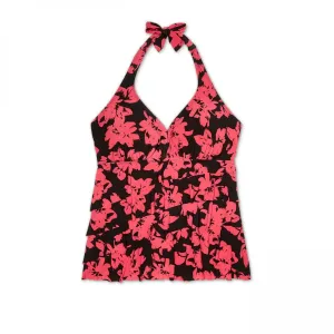 Aqua Green Women's Plus Size Ruffle Halter Tankini Top