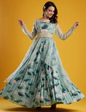 Aqua Printed Lehenga Set