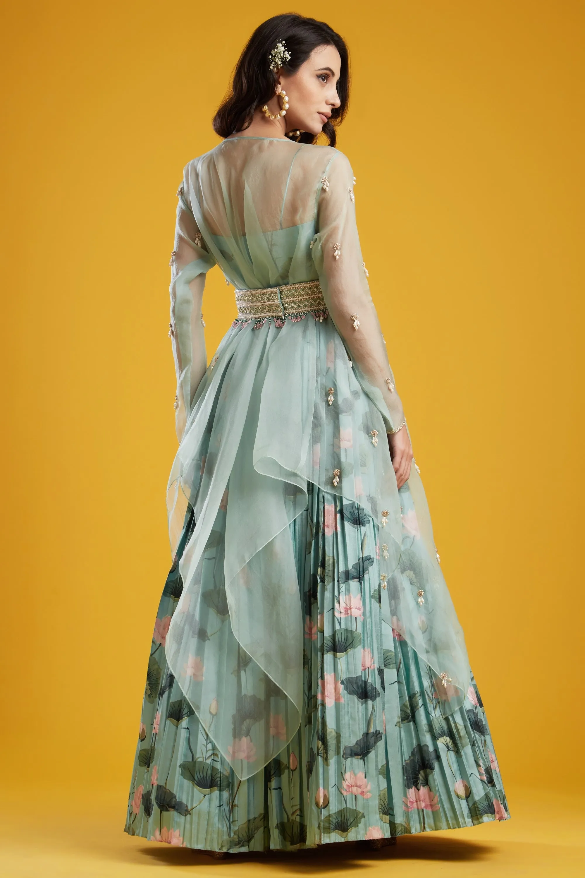 Aqua Printed Lehenga Set