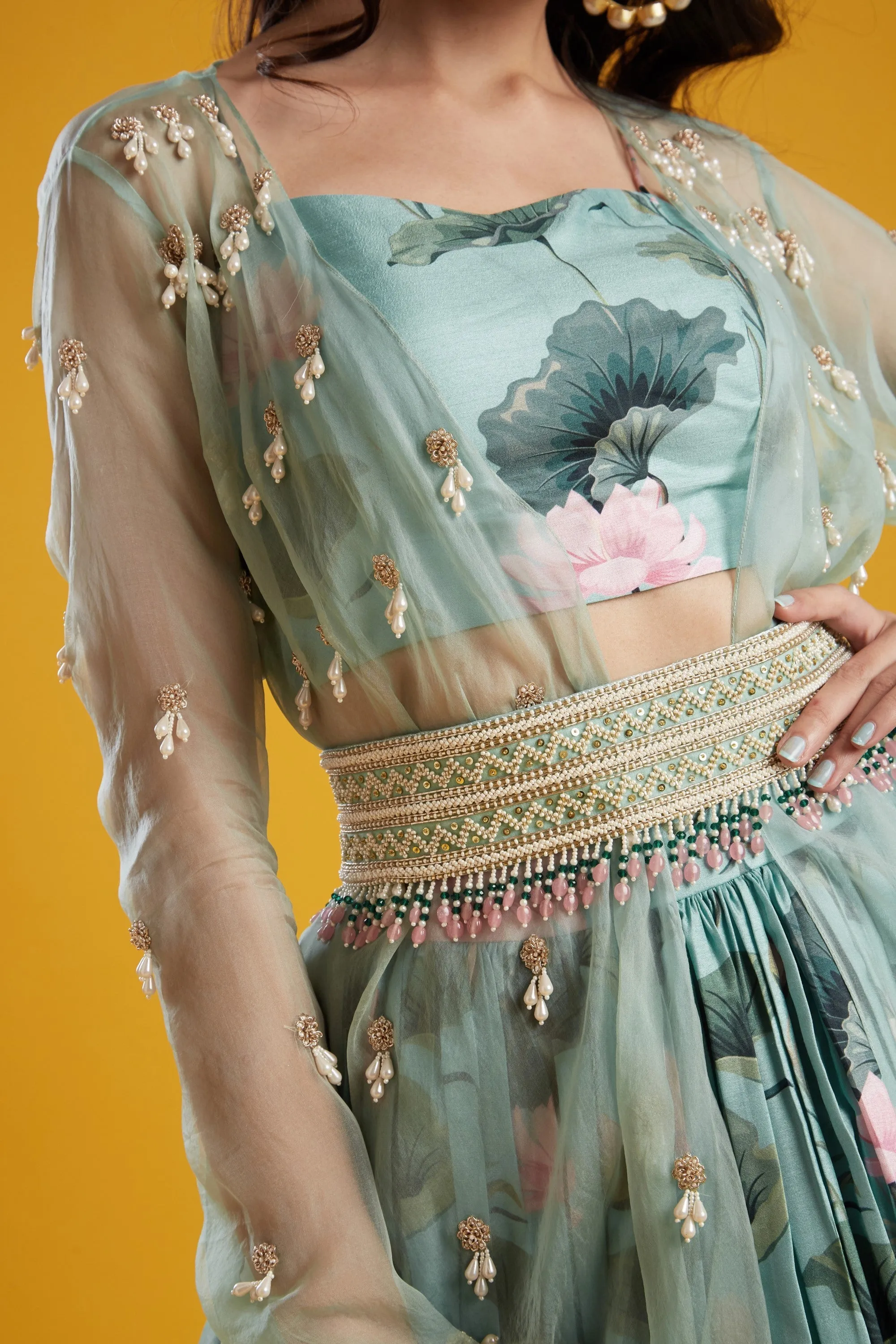 Aqua Printed Lehenga Set