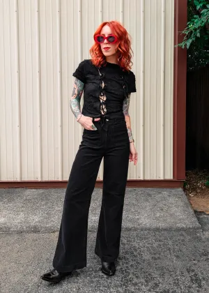 Ash Black Corduroy Sailor Pants <br> <i> ankle length </I>