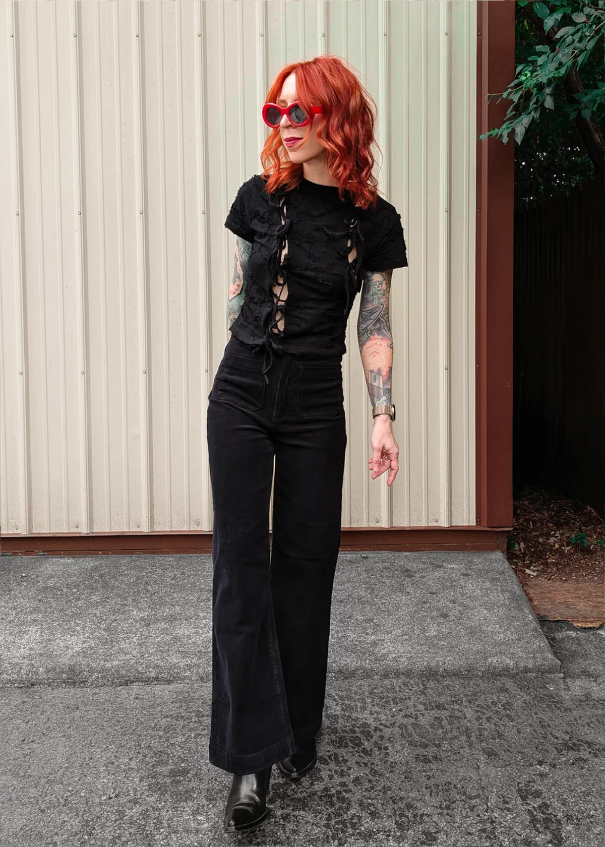 Ash Black Corduroy Sailor Pants <br> <i> ankle length </I>