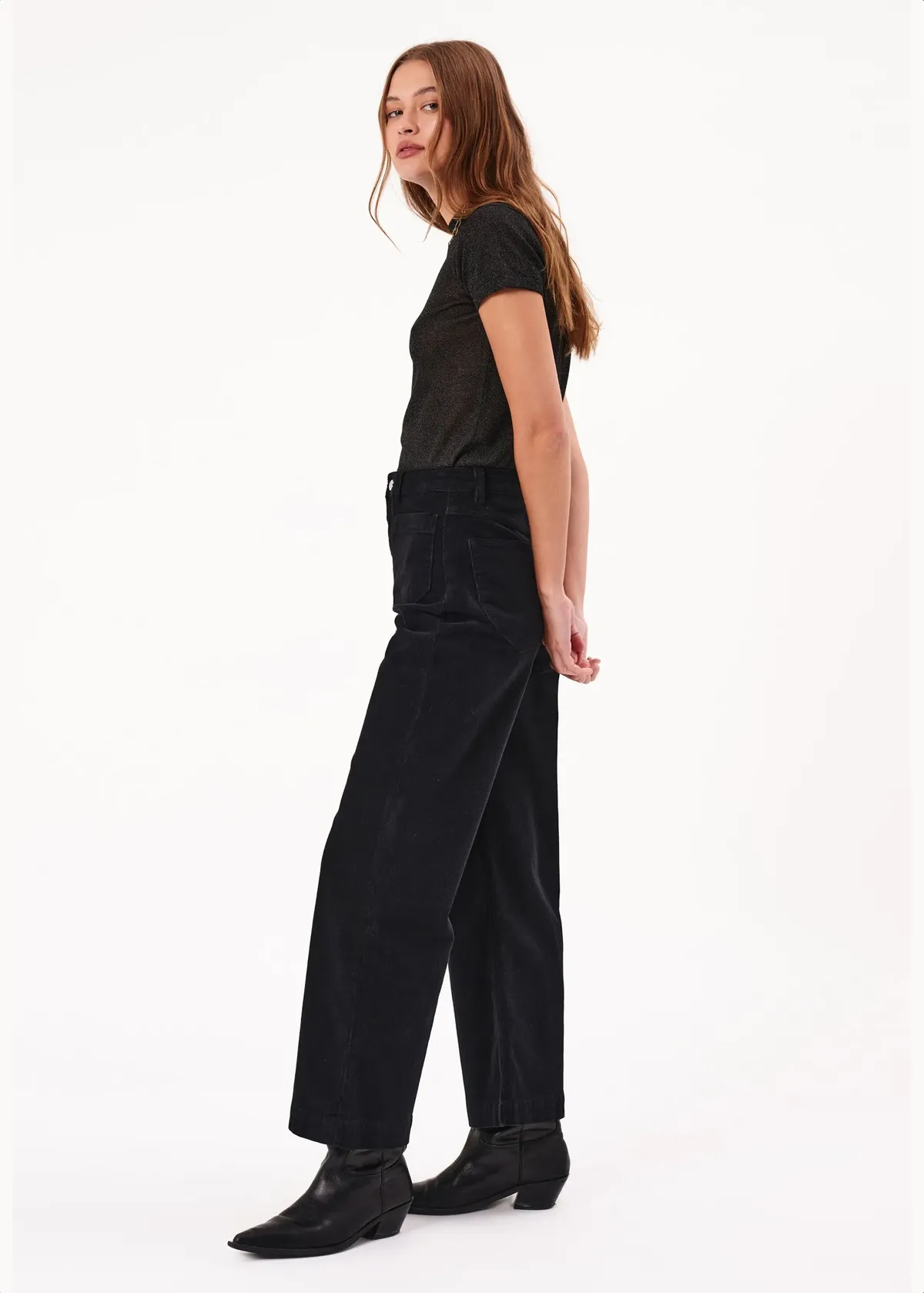 Ash Black Corduroy Sailor Pants <br> <i> ankle length </I>