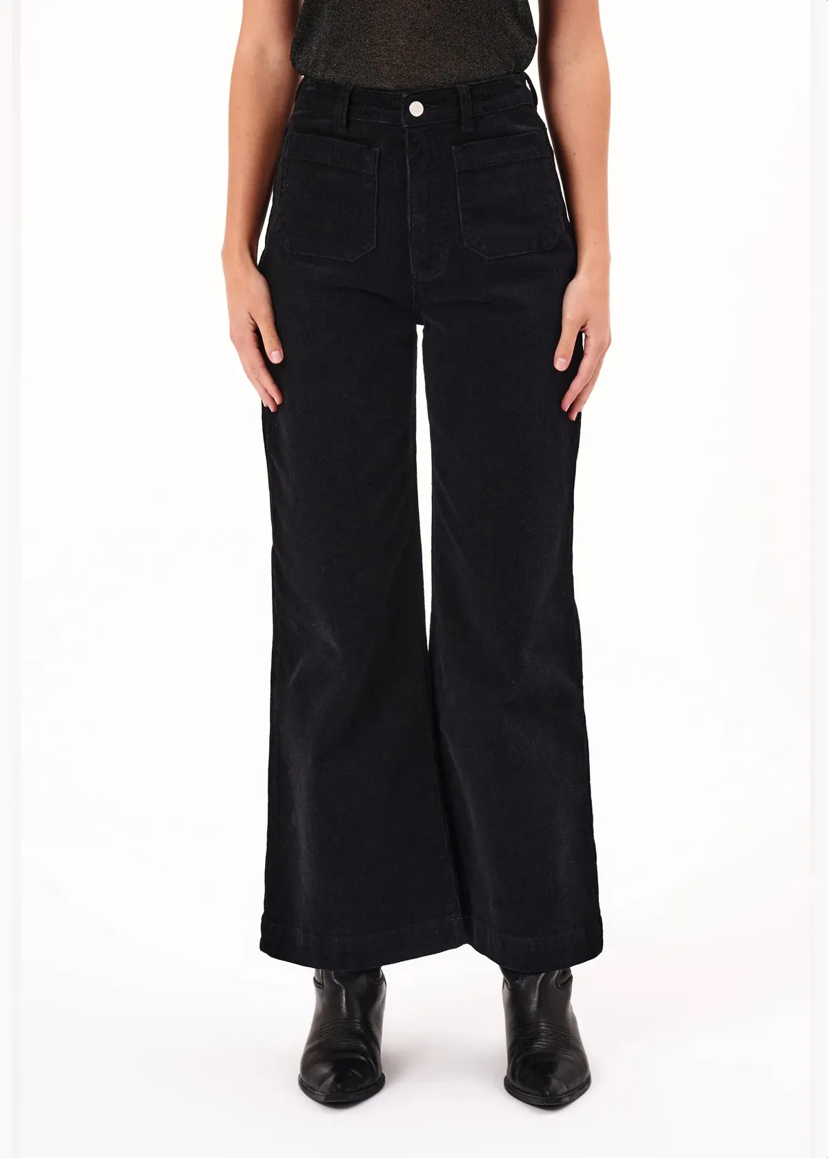 Ash Black Corduroy Sailor Pants <br> <i> ankle length </I>