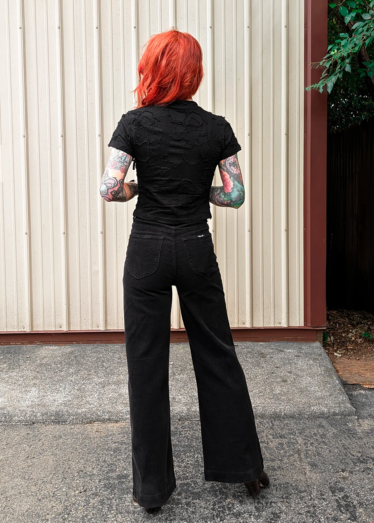 Ash Black Corduroy Sailor Pants <br> <i> ankle length </I>