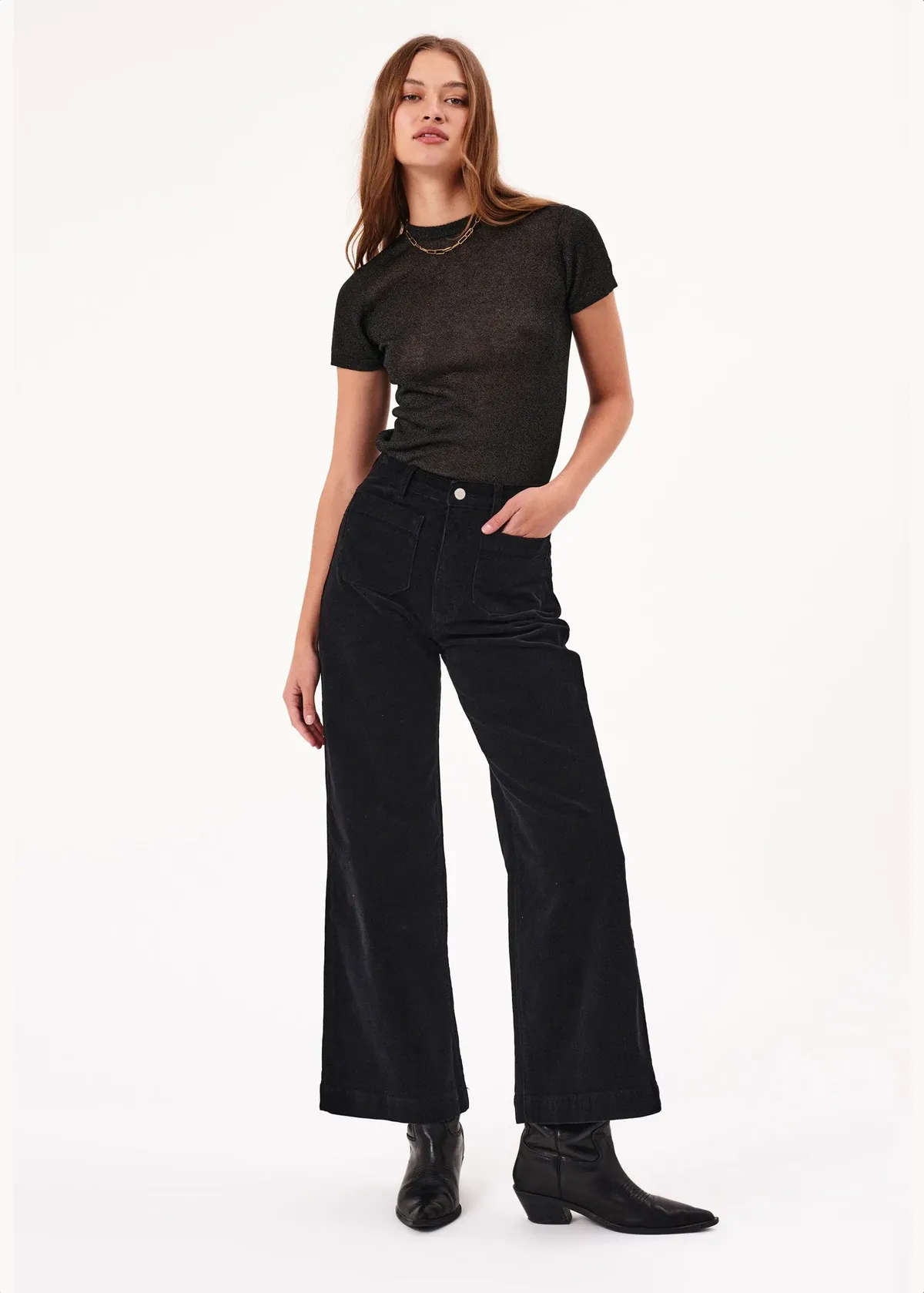 Ash Black Corduroy Sailor Pants <br> <i> ankle length </I>
