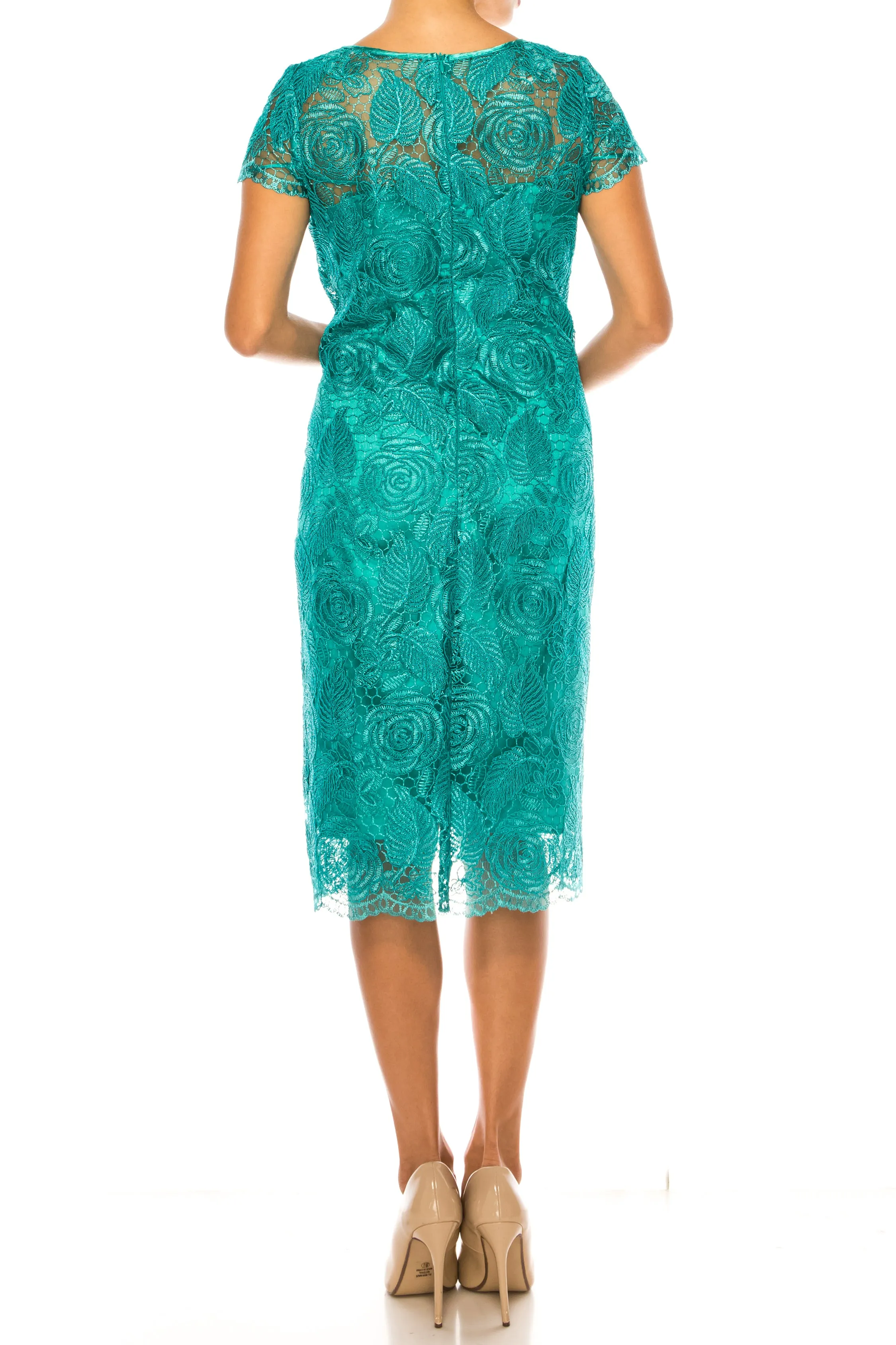 Aspeed Floral Embroidered Evening Sheath Dress