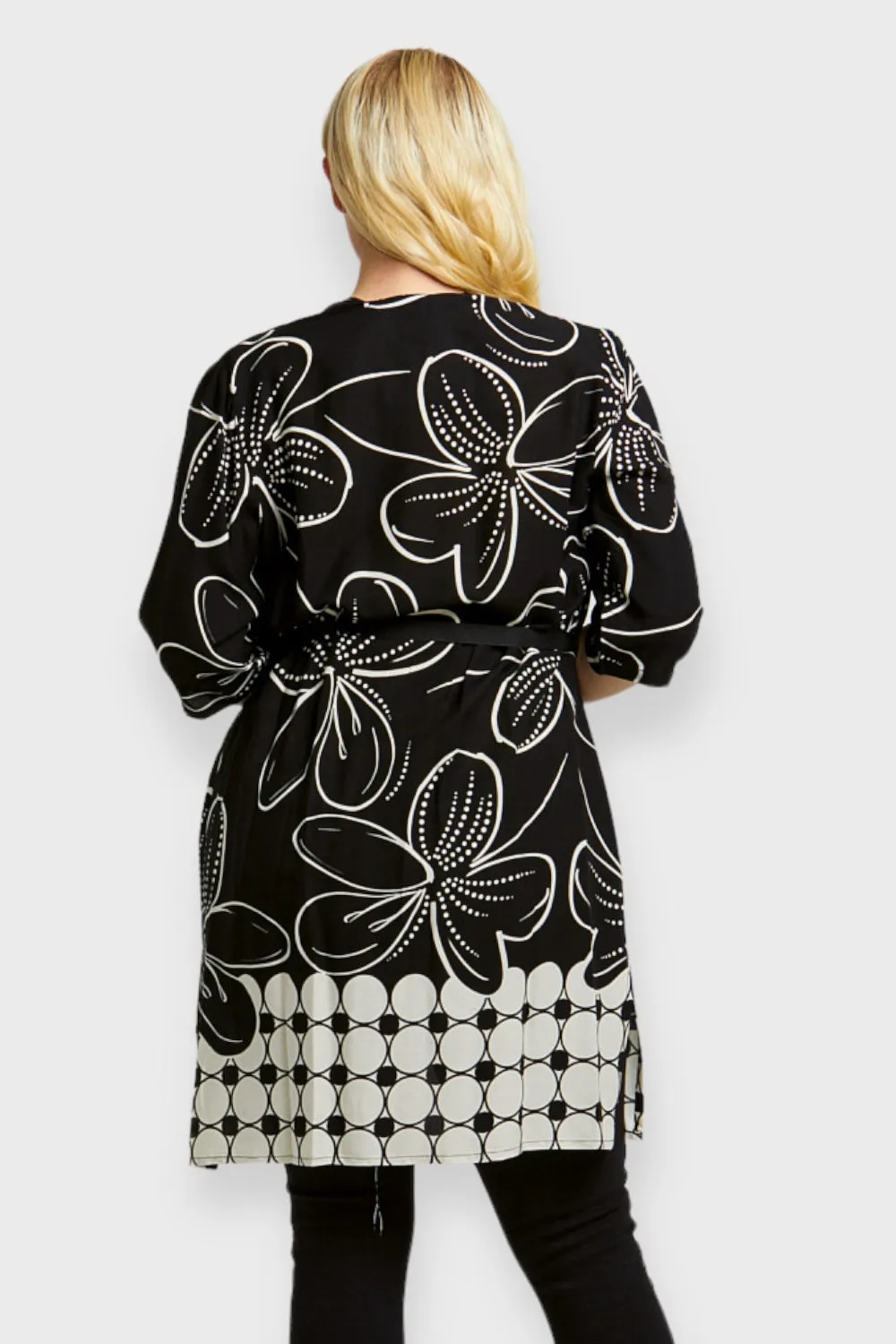 Ava Black & White Floral Duster