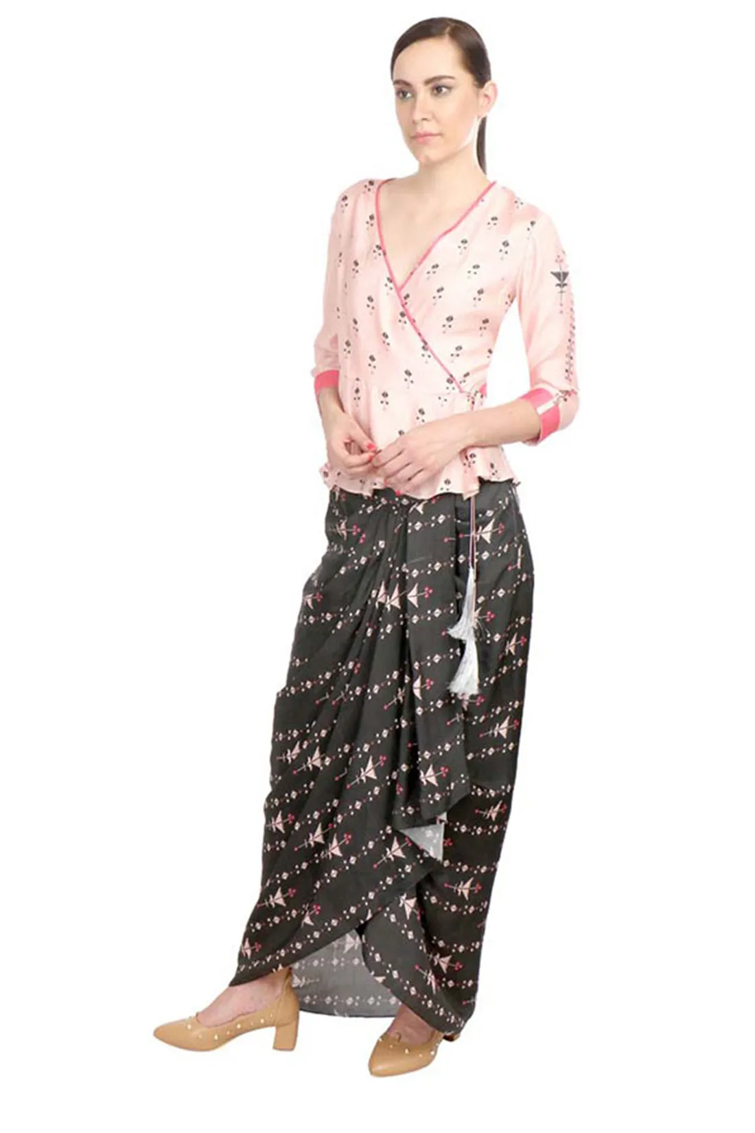 Azulejos Printed Drape Skirt With Peplum Top