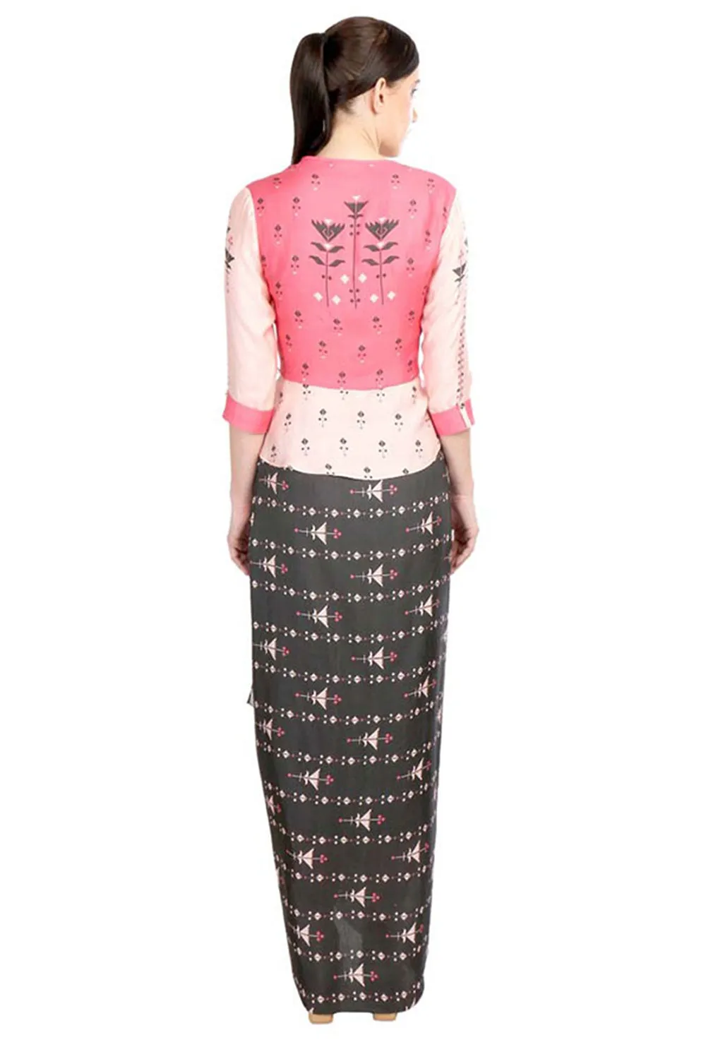 Azulejos Printed Drape Skirt With Peplum Top