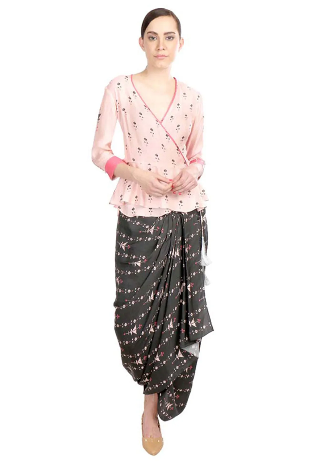 Azulejos Printed Drape Skirt With Peplum Top