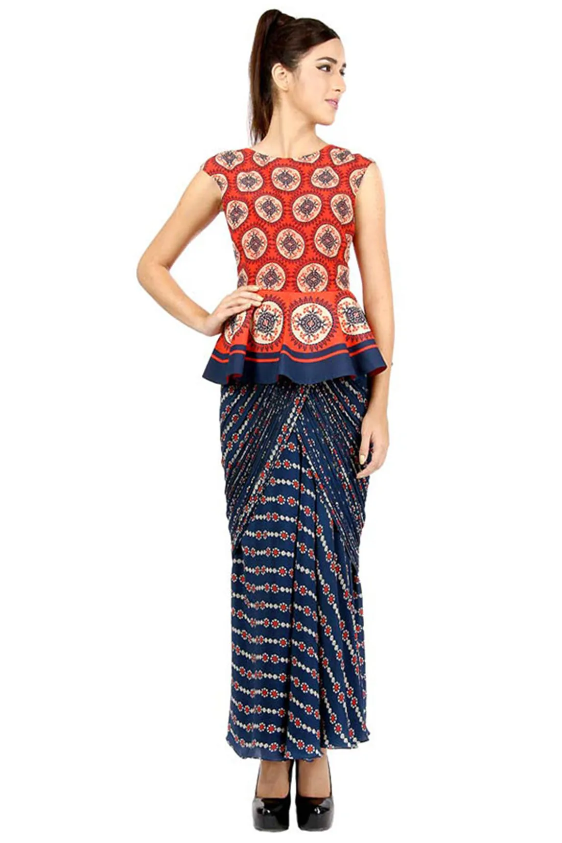 Azuleza Printed Drape Peplum Saree
