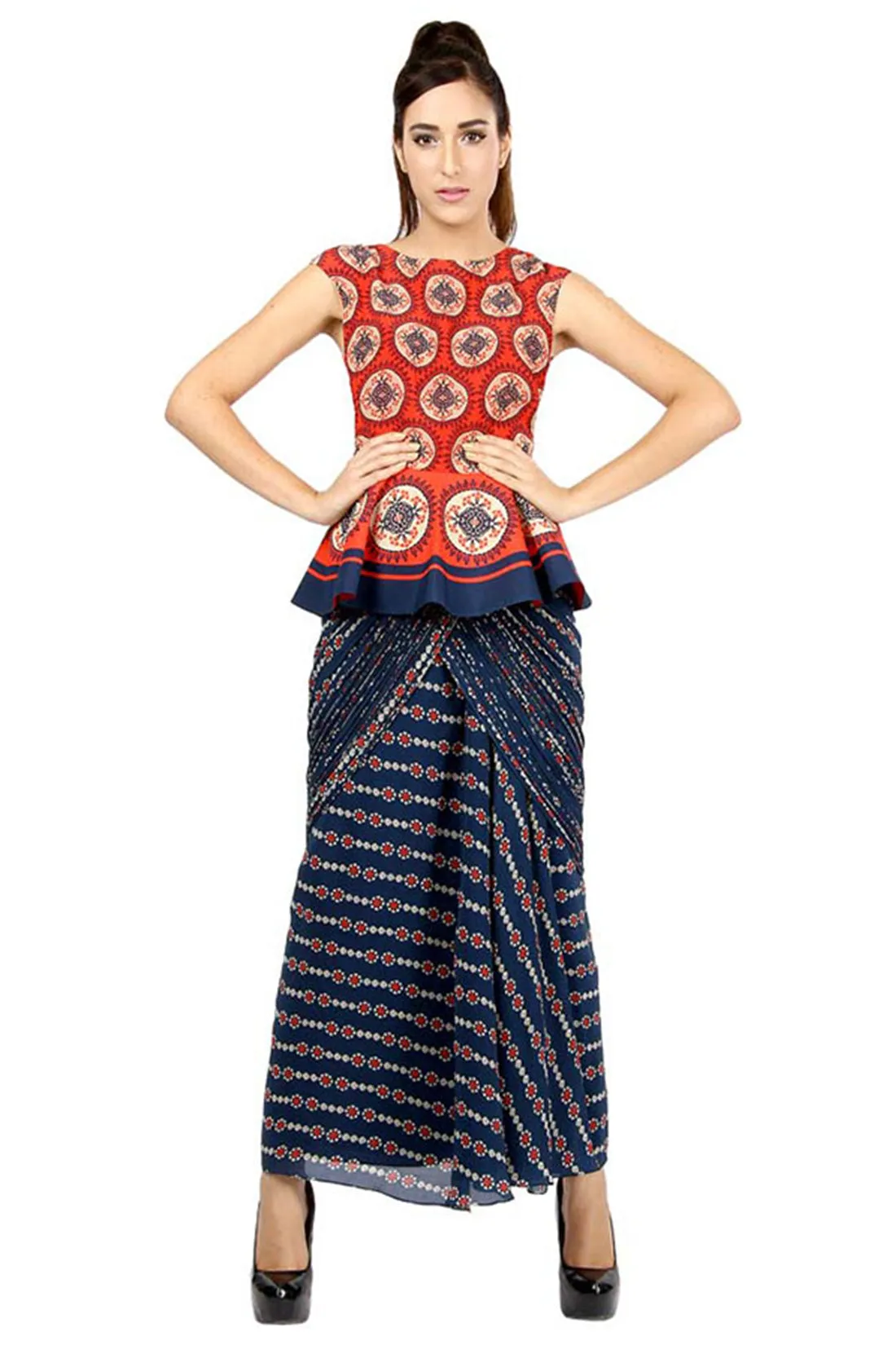 Azuleza Printed Drape Peplum Saree