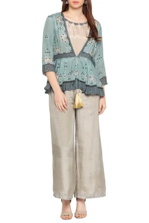 Azure Printed Jumpsuit With Peplum Jacket