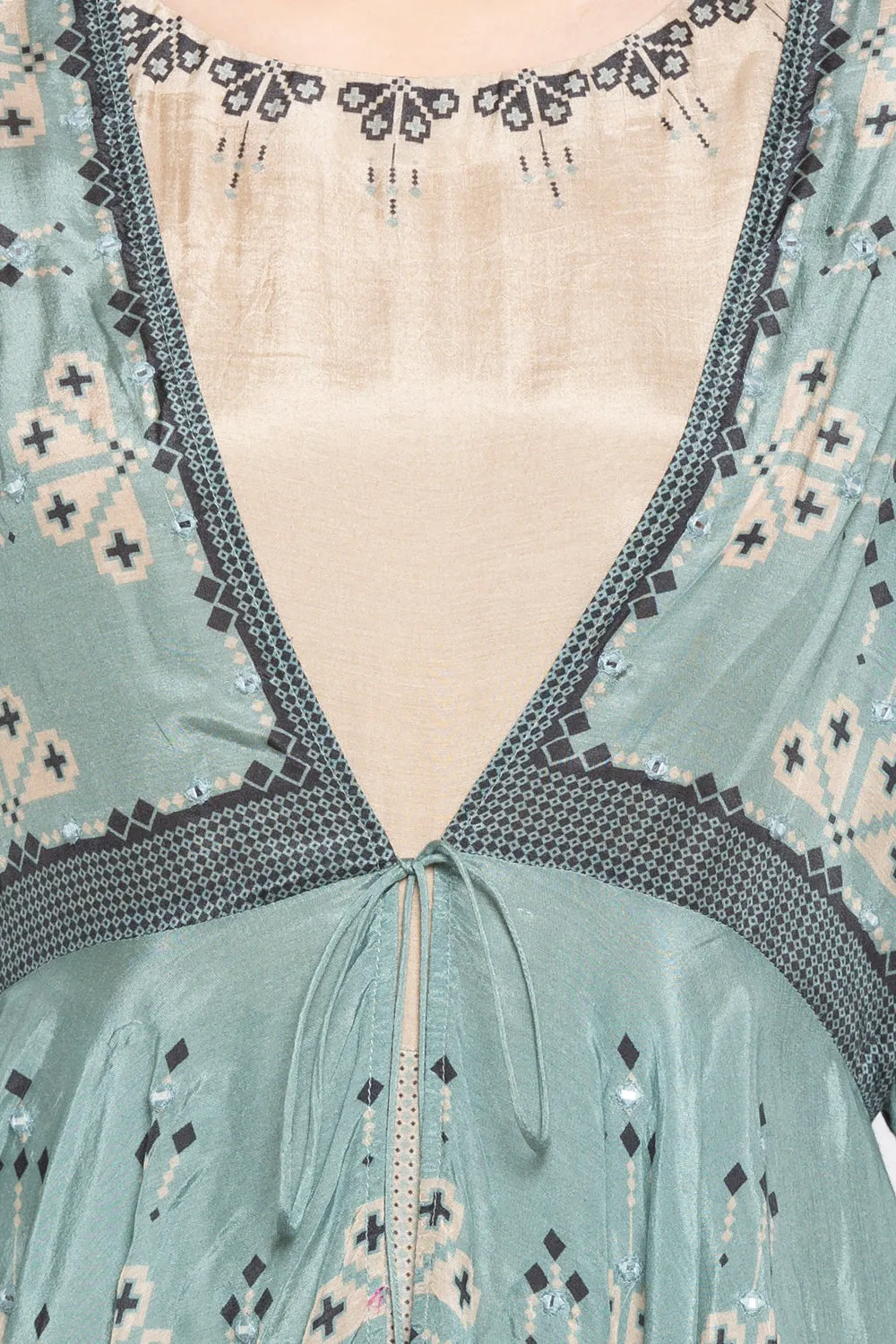 Azure Printed Jumpsuit With Peplum Jacket