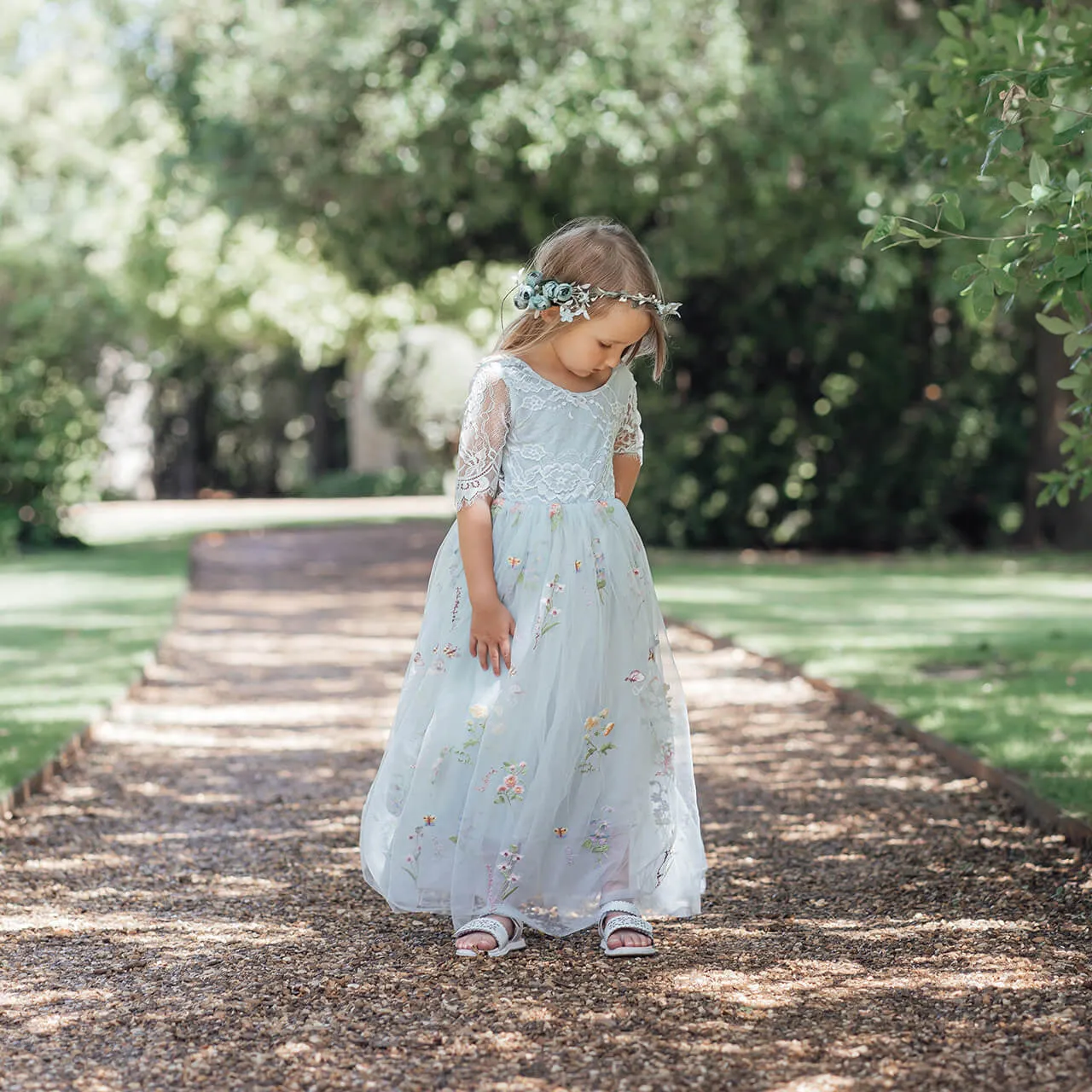 Baby Enchanted Dress - Embroidered Sky Blue Lace