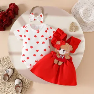 Baby jumpsuit overalls dress set for baby girl with heart short sleeves triangle romper with bear chapter ruffled dress