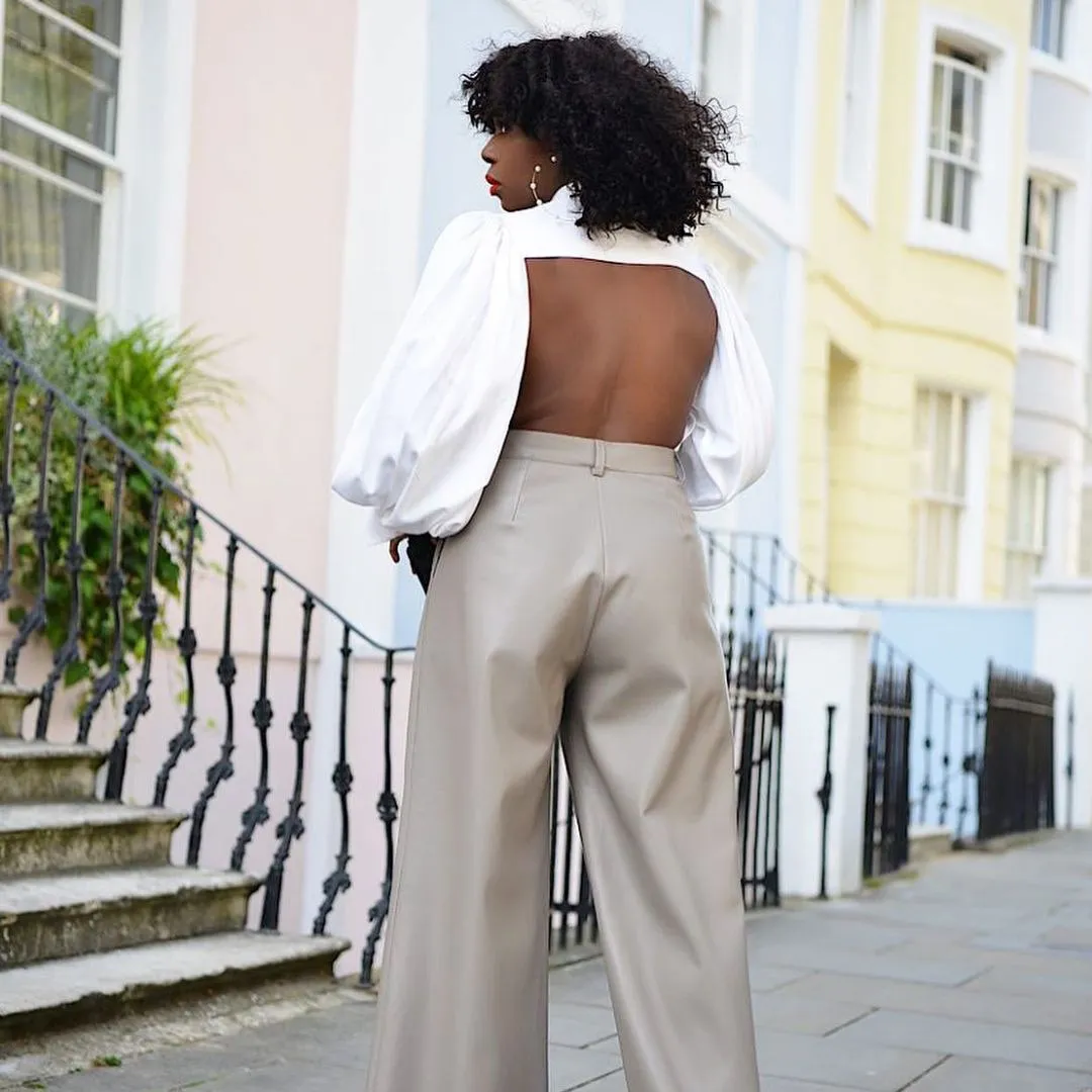 Backless Lantern Sleeve Blouse