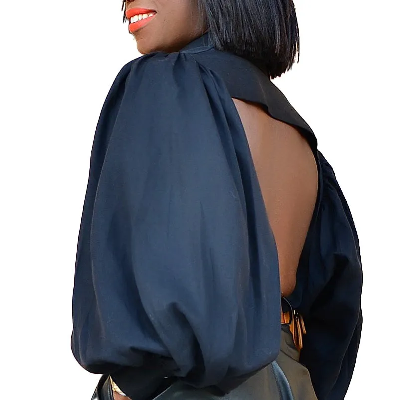 Backless Lantern Sleeve Blouse