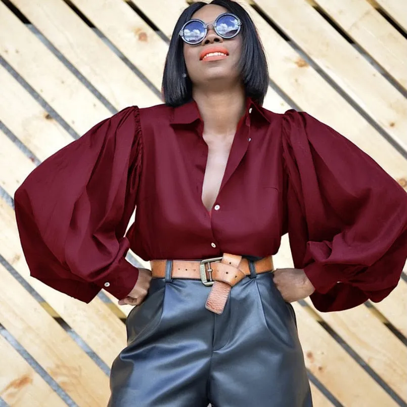 Backless Lantern Sleeve Blouse