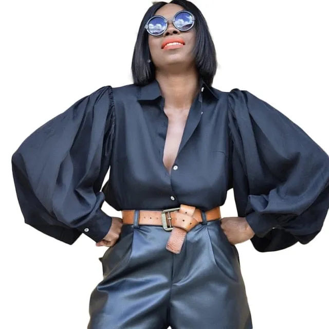 Backless Lantern Sleeve Blouse