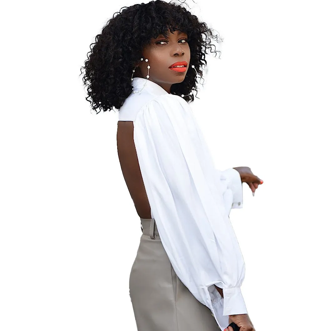 Backless Lantern Sleeve Blouse