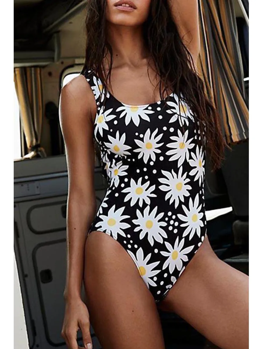 Backless Printed Halter Swimsuit
