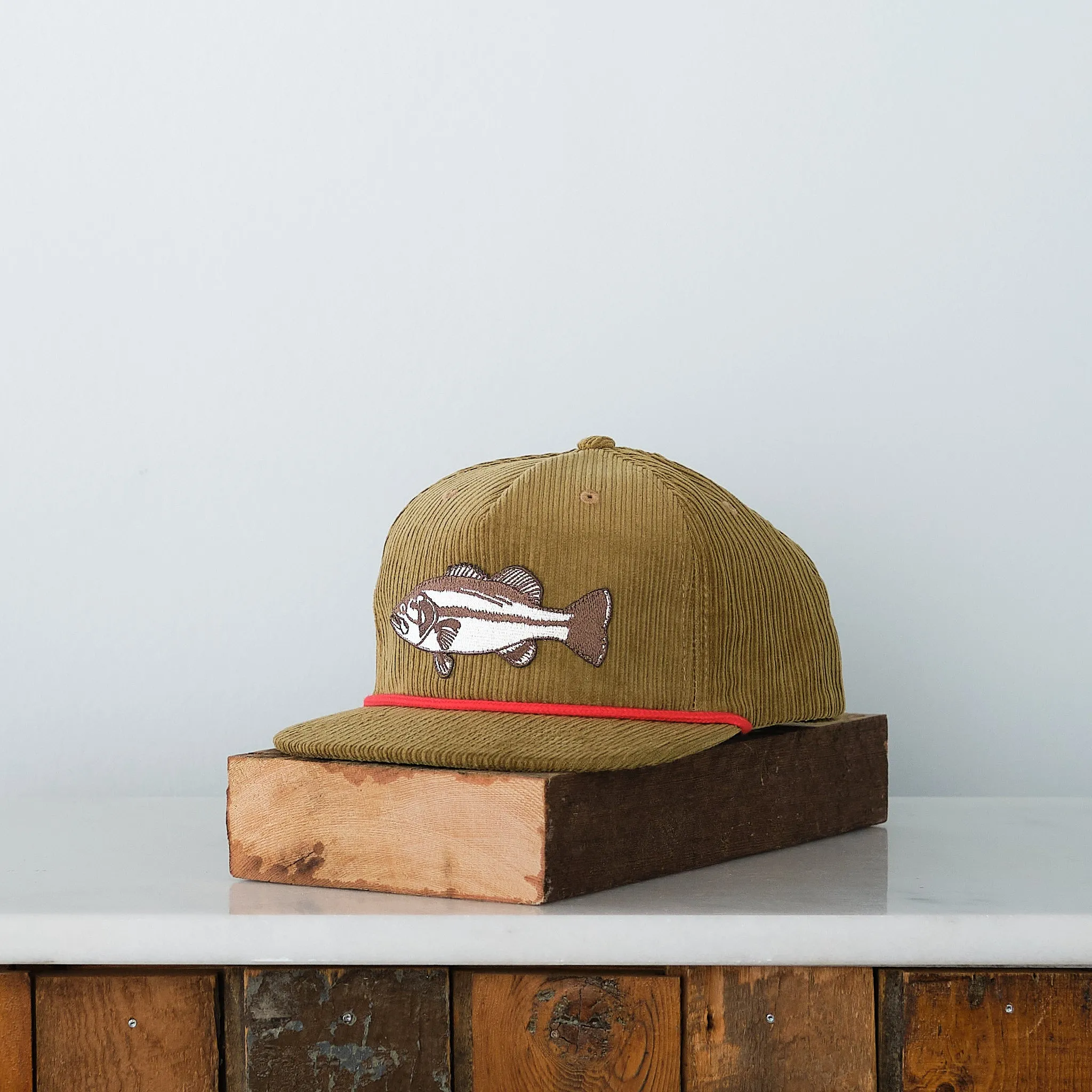 Bass Fish Patch Snap back, Olive Cord