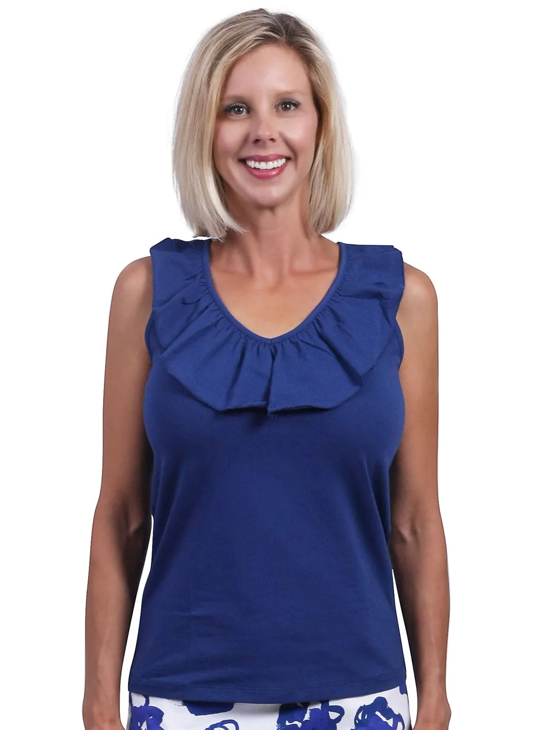 Baylor Ruffle Sleeveless Top Navy