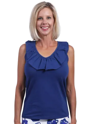 Baylor Ruffle Sleeveless Top Navy