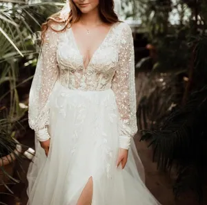 Beads Sequined Button Floor Length Sweep Train Bride Gown