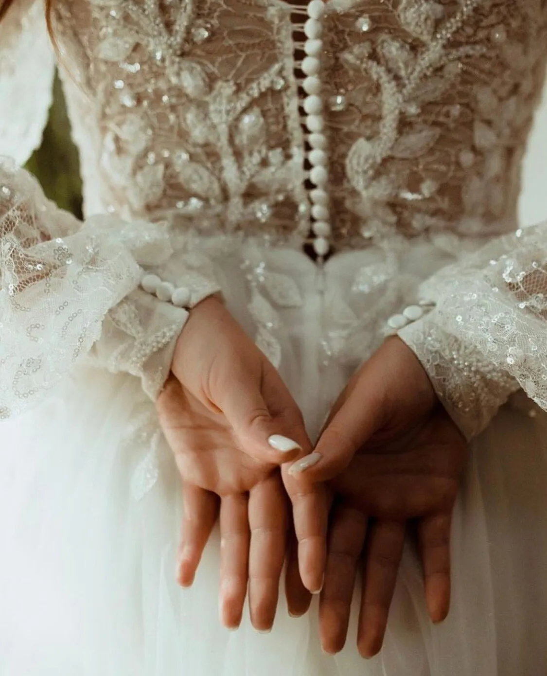 Beads Sequined Button Floor Length Sweep Train Bride Gown