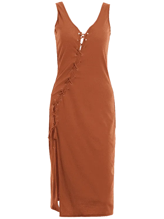 BerryBetty - Fashion Bias Cut Lace Up Pencil Tank Dress
