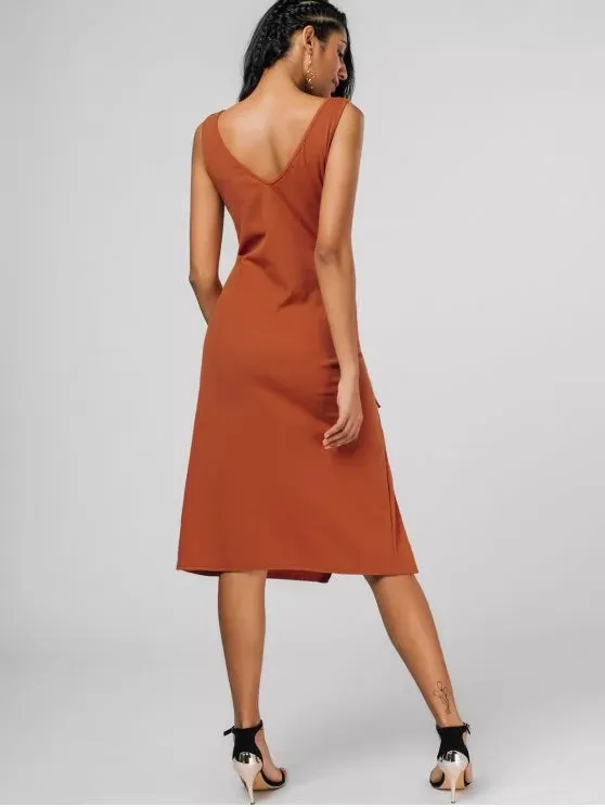 BerryBetty - Fashion Bias Cut Lace Up Pencil Tank Dress