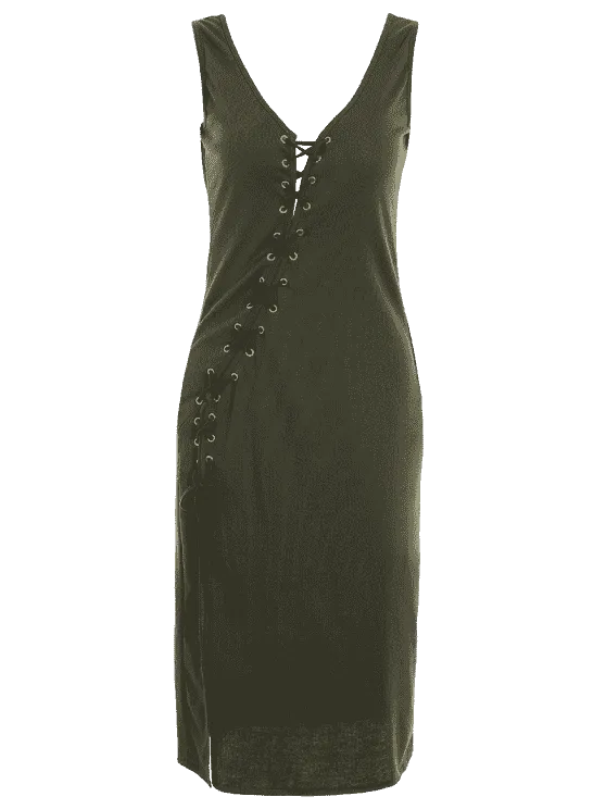 BerryBetty - Fashion Bias Cut Lace Up Pencil Tank Dress