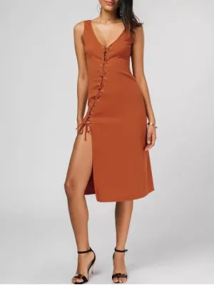 BerryBetty - Fashion Bias Cut Lace Up Pencil Tank Dress