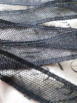 Black English Nottingham Lace- Narrow Plain Net Insertion Trim- 1.5 cm