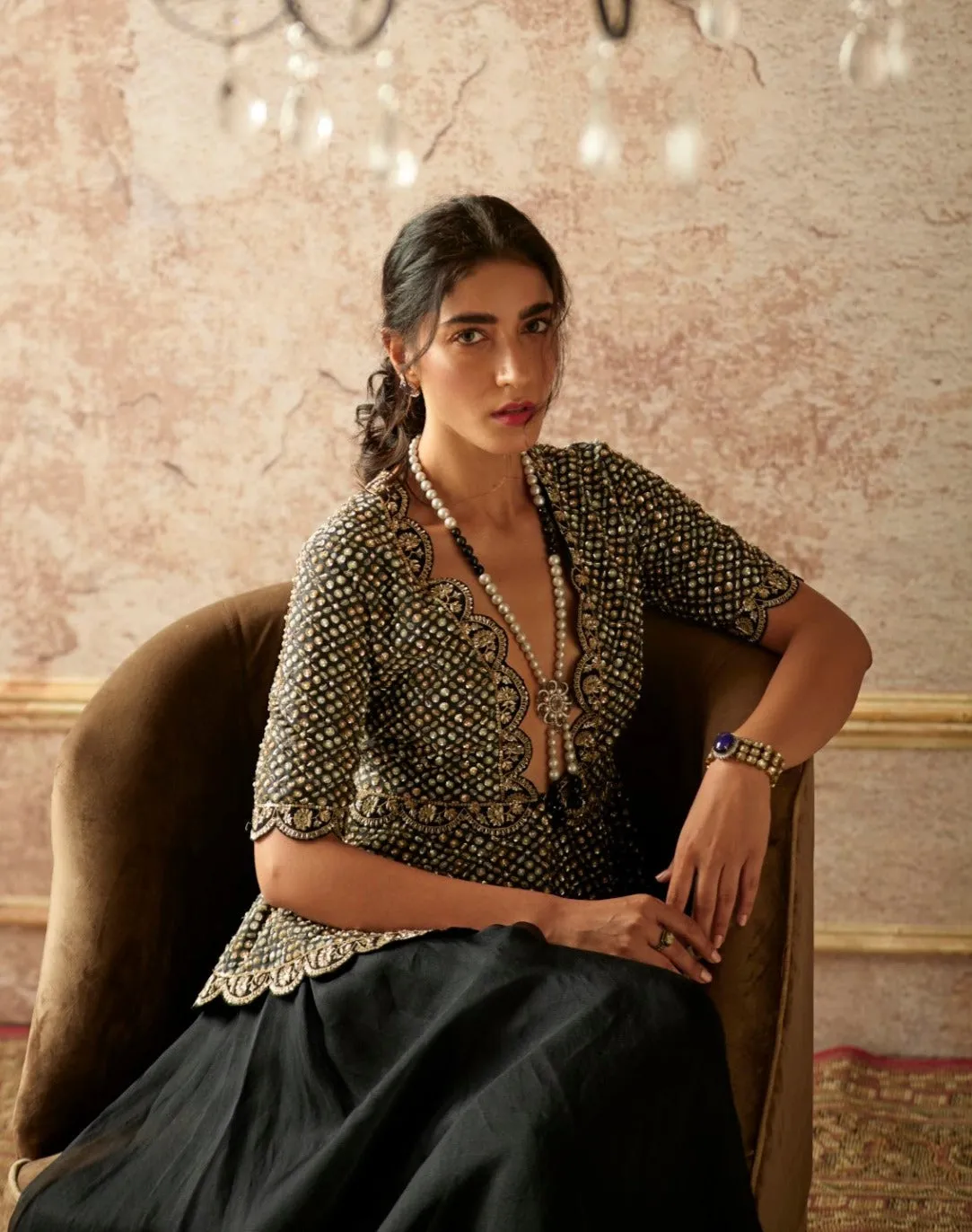 Black Folk Printed Sharara Set