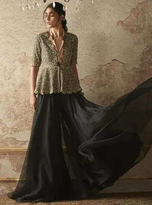 Black Folk Printed Sharara Set