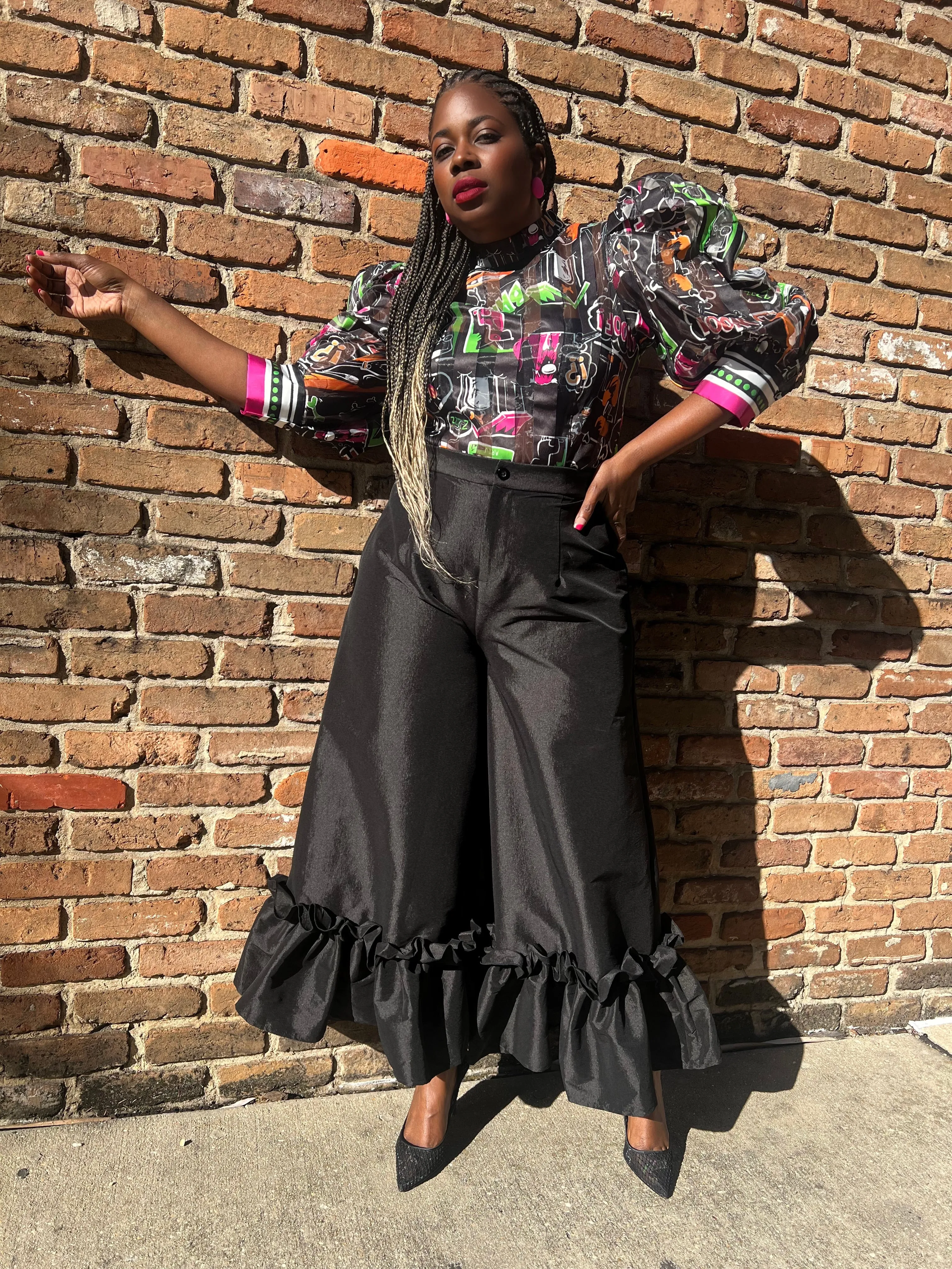 “Black Luxe” Ruffle Pant (S-2X)