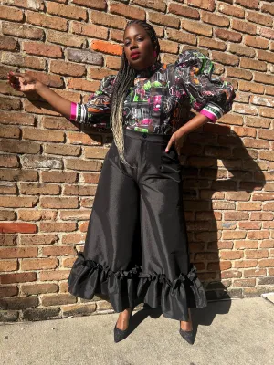 “Black Luxe” Ruffle Pant (S-2X)