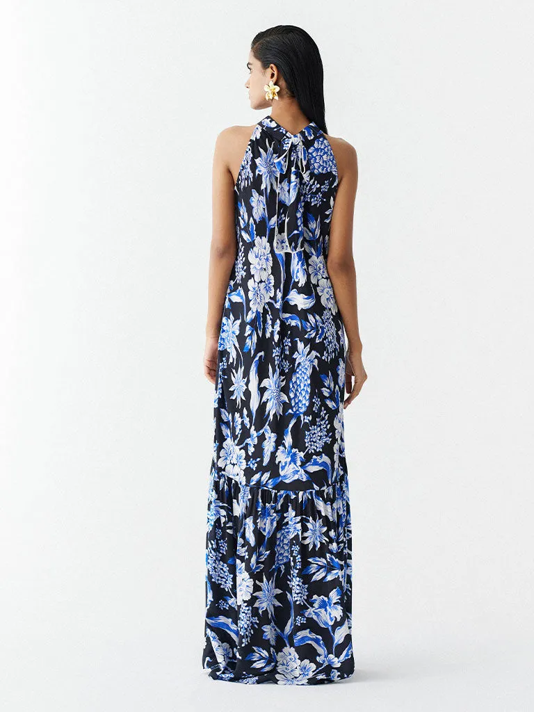 Black Pineapple Halter Dress