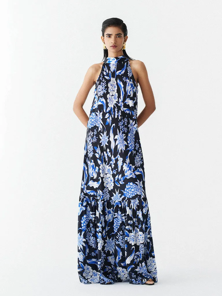 Black Pineapple Halter Dress